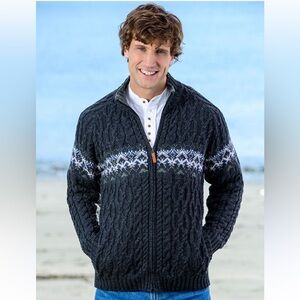 Inis Crafts Gray Full Zip made in Ireland sweater size L